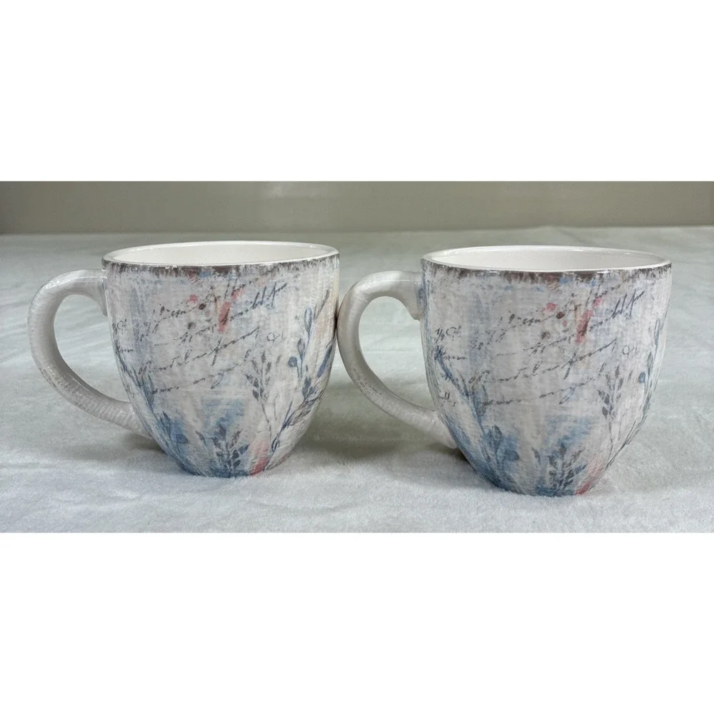 Pier 1 Imports Ironstone Owl Mugs(2) Dimpled Glossy 8.75” 2pcs Benefits Chrty
